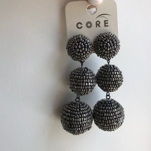 Gunmetal Beaded Bauble 3 Drop Earrings